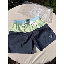 Image of Barbour Navy Blue & Green Swim Shorts, Size M. New