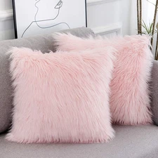 Set of 2 Pink Christmas Decorative Fluffy Pillow Covers New Luxury Series Mer...