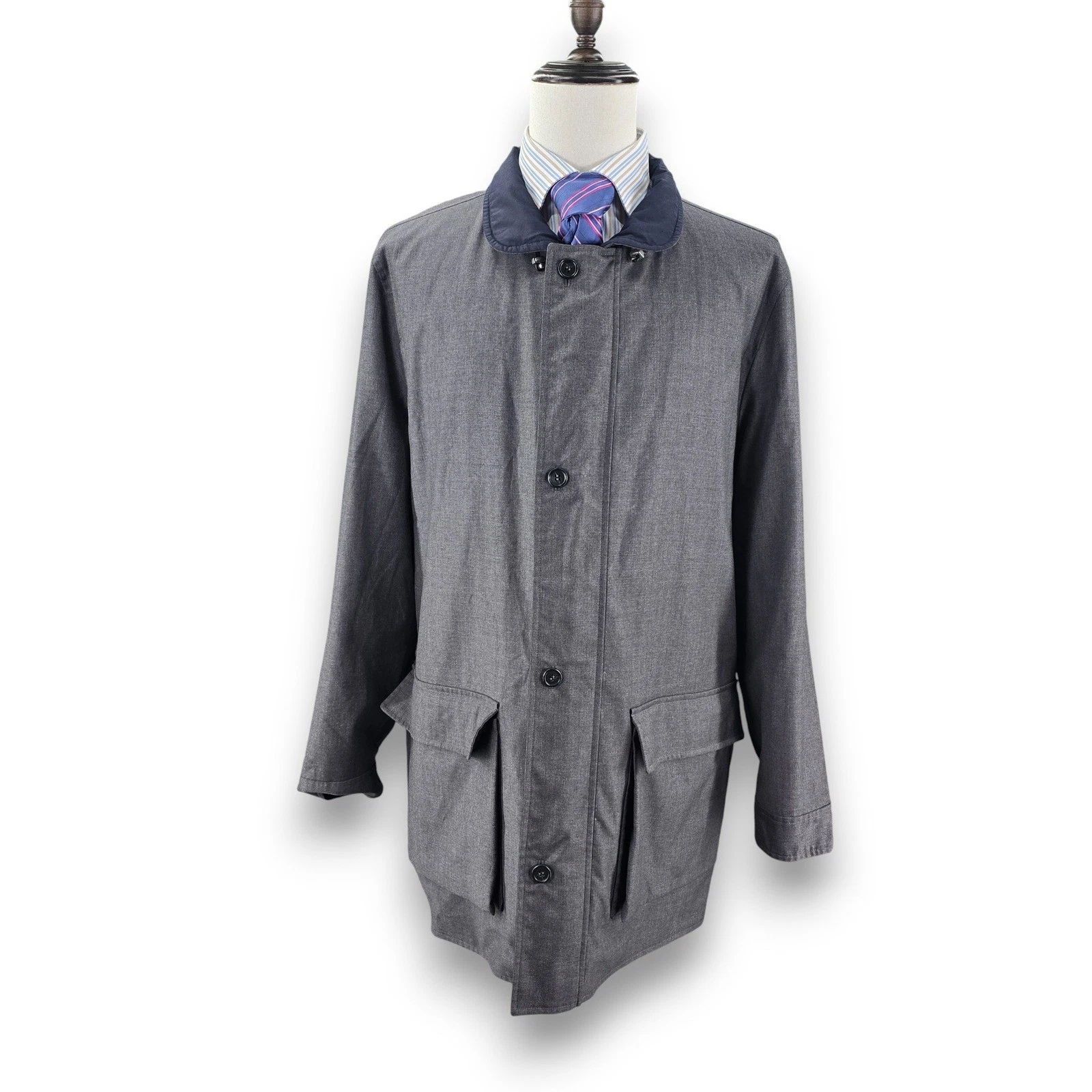 Loro Piana Storm System Mens Gray Navy Reversible Hooded Coat Jacket Italy