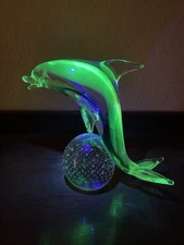 Vintage Nason Murano Sommerso Vaseline Uranium Glass Dolphin Bullicante w/ Label