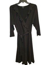 Torrid  Fit Flare Knit Dress Sz 1 Black Ruffle V Neck 