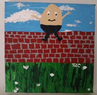 Original Heukunst von TL Cowell ''HUMPTY DUMPTY'' Unikat Kinderreim Stück