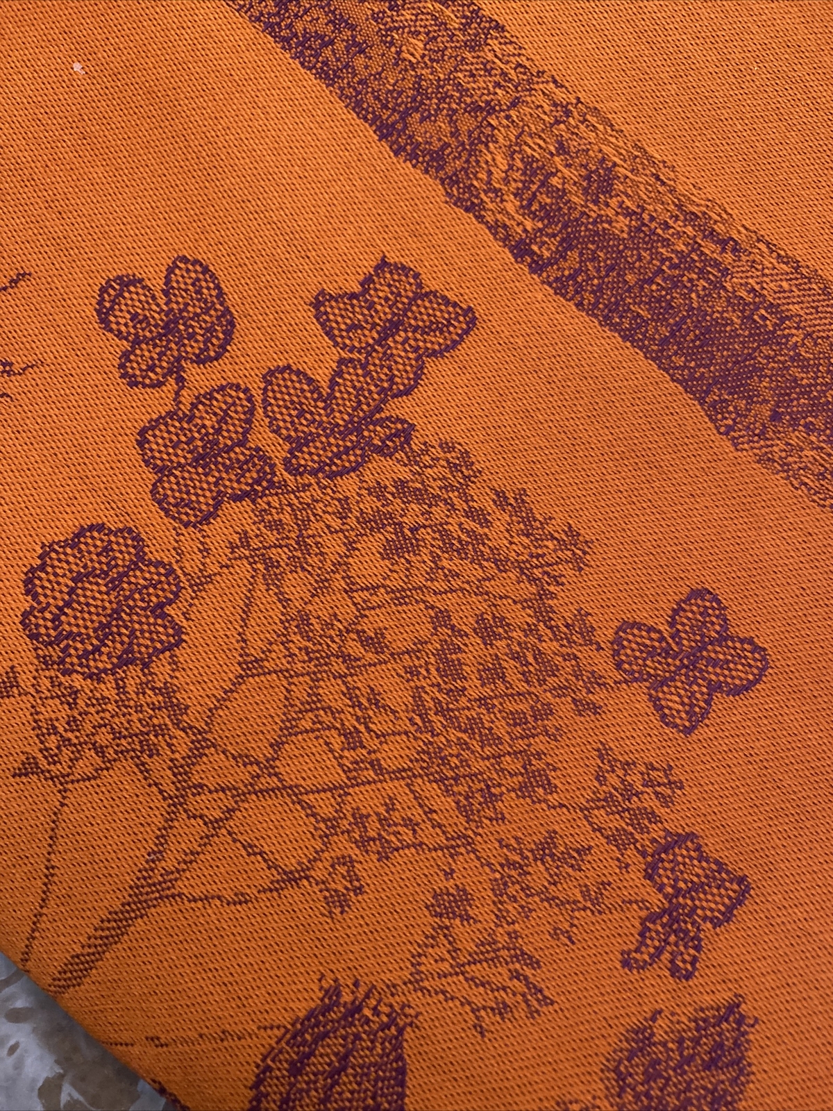 Les Tissages Du Soleil Provencial Orange & Purple  Jacquard Table Cloth 63x79
