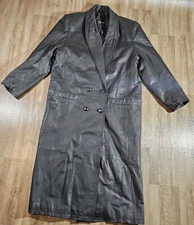 Pelle Studio Vtg Black Genuine Leather Long Maxi Full Length Coat Mens Sz M