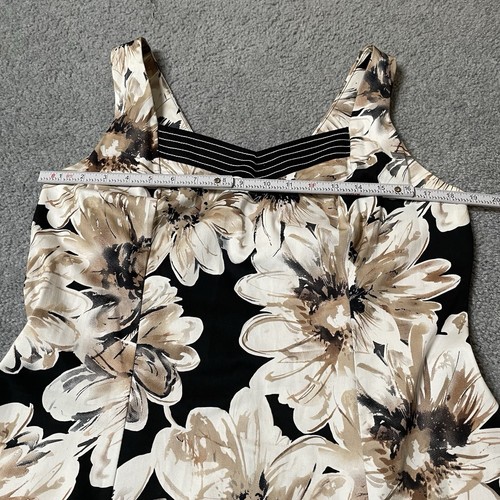 Vtg 90s AGB Women’s A-Line Dress Sz 14 Beige Floral Black Trim Sleeveless Mini - Picture 8 of 13