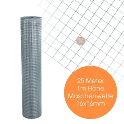 ESTEXO Volierendraht 4-Eck Maschendraht 1,0 x 25m 16x16 mm Gartenzaun Zaun verzinkt
