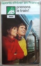 Oryg. Francuski plakat podróżny, franz. Kolej, SNCF, sporty zimowe, Dewolf, 1966  