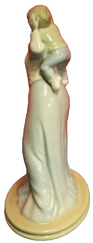 Glazed Porcelain Mother & Son Figurine Boy Child 8 1/2" Tall Pastel Blue - Picture 3 of 6