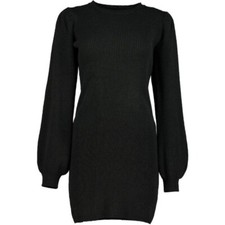 XS Bishop + Young Black Ribbed Bodycon Sweater Dress with Balloon Sleeves