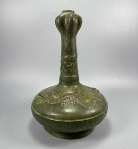 OLD ANTIQUE CHINESE BRONZE DRAGON VASE BOTTLE (K1215)