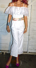 Vintage White Ruffled Jumpsuit S