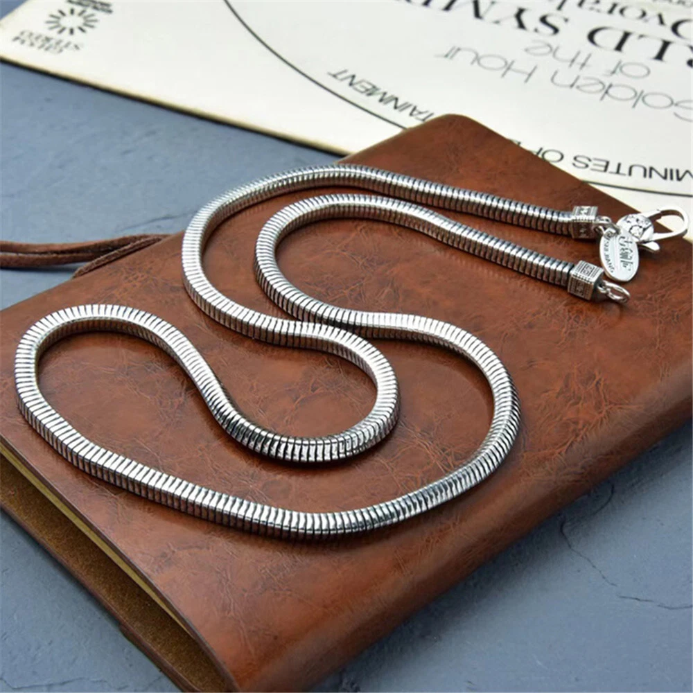 Fine Pure S925 Sterling Silver Chain Men Women 4mm Square Snake