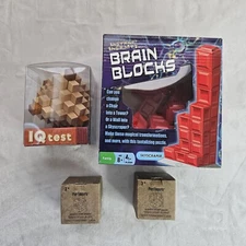 EUC Lot Of 4 Assorted Brain Teasers Puzzles Wood & Plastic Brain Blocks Pier 1