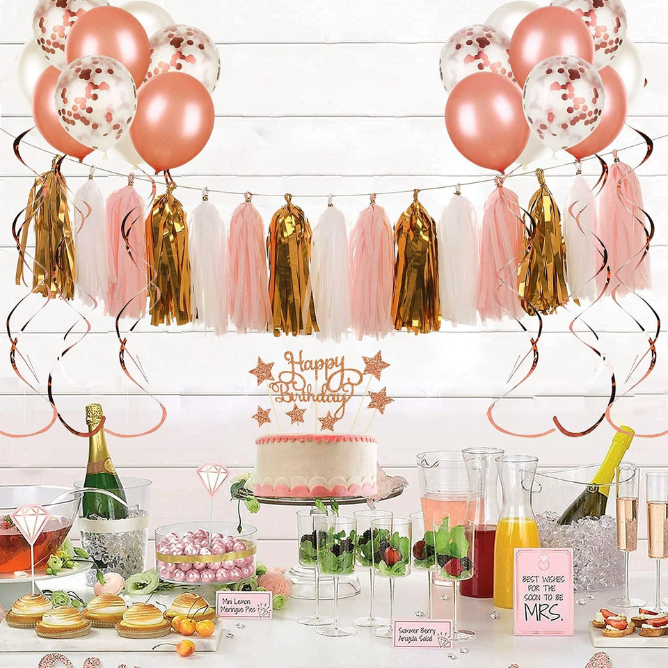 Rose Gold and Pink Birthday Party Decorations Set with Happy Birthday