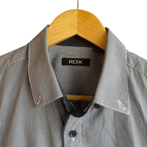 RDX Mens Size M Long Sleeve Dress Shirts Blue 100% Cotton Button Front Collar - Picture 3 of 9