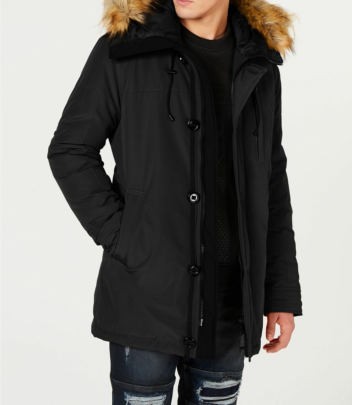 $325 Guess Men's Black Faux Fur Hooded 