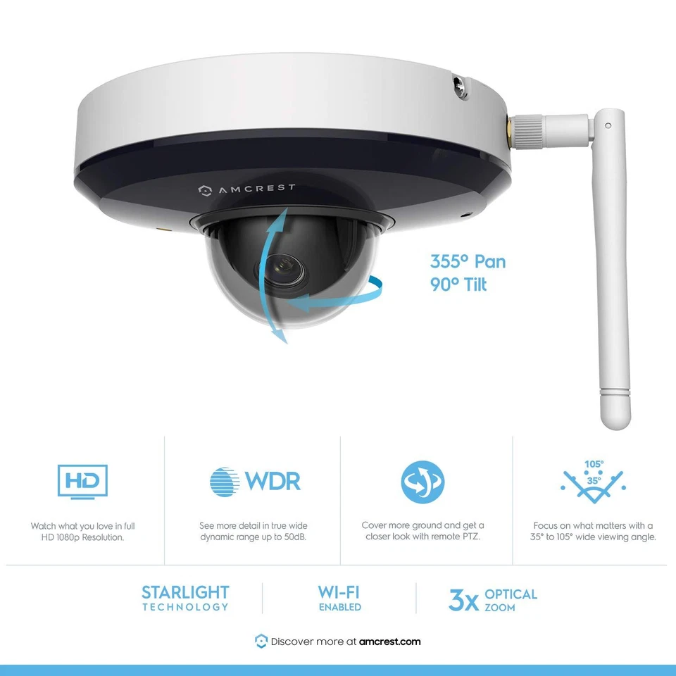 Amcrest ProHD Pan/Tilt/ZoomOutdoor Wi-Fi Vandal Dome Security IP Camera Warranty - Image 2 of 4