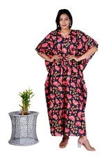 Indian Black Floral Pure Cotton Kaftan Night Maxi Gown Women Clothing Kaftan US