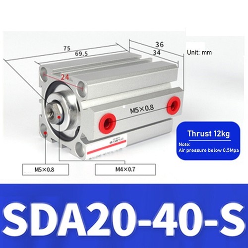 SDA20 Doppelwirkzylinder Pneumatisch Kompaktluftzylinder Bohrung 20mm 100mm Hub - Bild 33 von 64