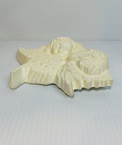 Double Head Angel Cherubs Wall Deco Hanging Stone Vintage 6"x7.5" Figurine White - Picture 6 of 6