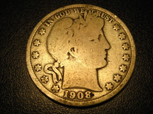 1908-D 90% Silver Barber Half Dollar Good FULL RIMS     ^^^^^