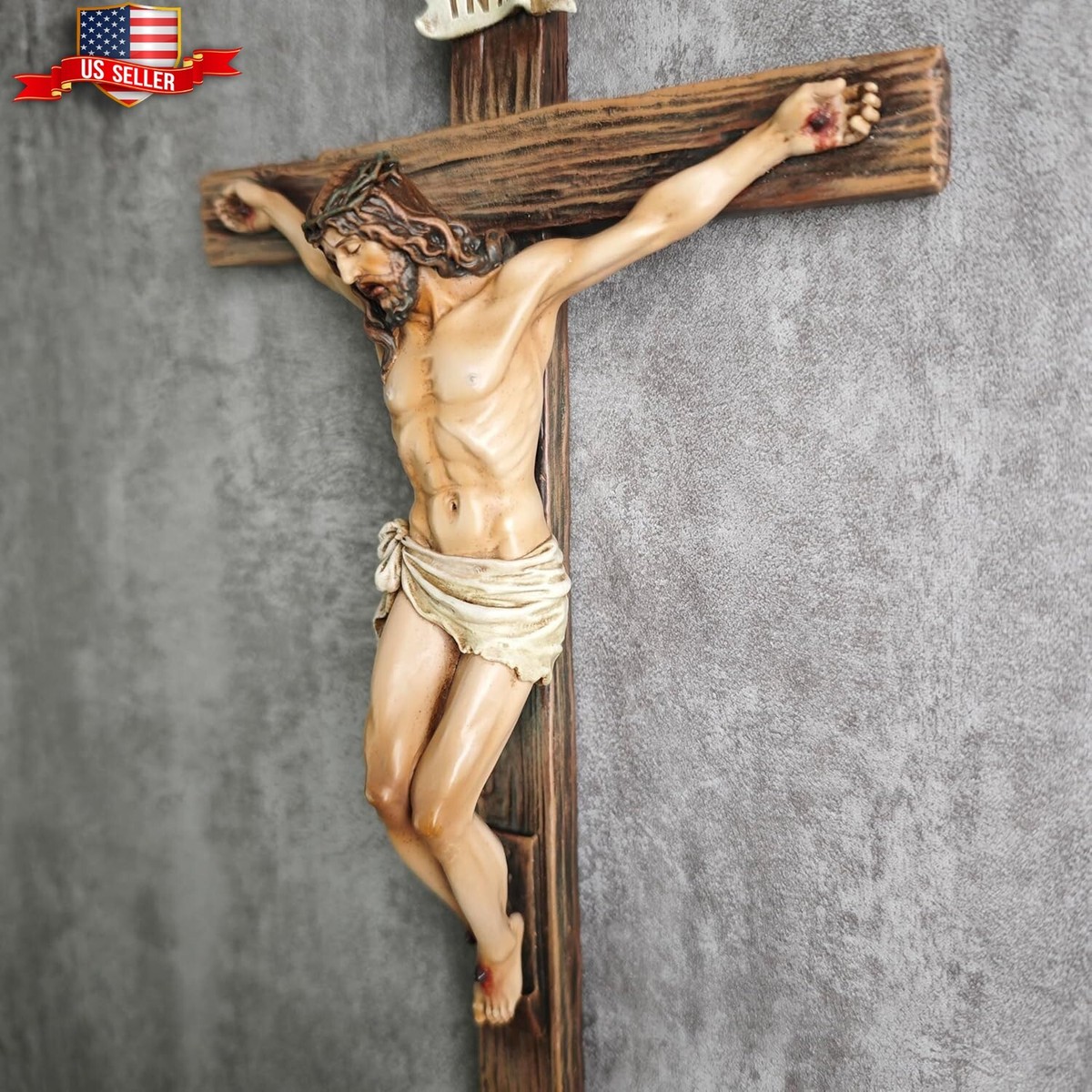 10 inch Handmade Wall Cross Realistic Crucifix Jesus Christ INRI