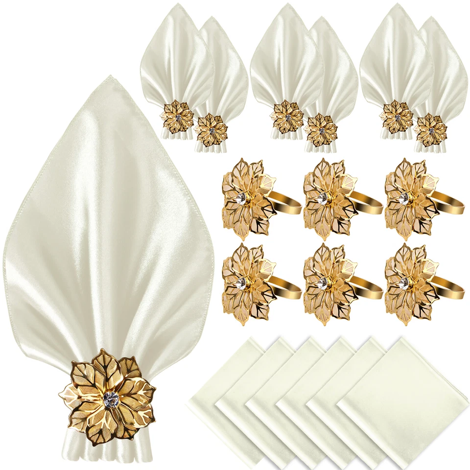 Cloth Napkins and Gold Metal Napkin Rings Set of 6 for Wedding Party Centerpiece - Image 2 of 4