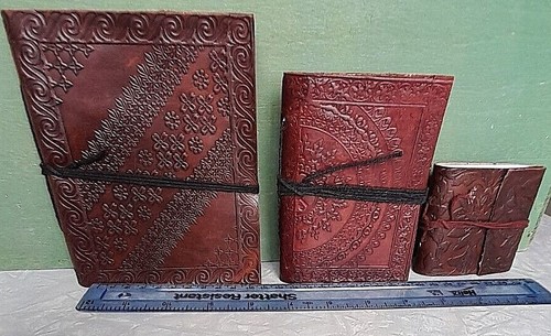 GENUINE Embossed LEATHER BOUND NOTEBOOK/JOURNAL HANDMADE PAPER FAIR TRADE LARP - Picture 5 of 16