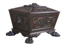 Antique English Regency Carved Cellarette Cassone Wedding Casket Chest Trunk 33"