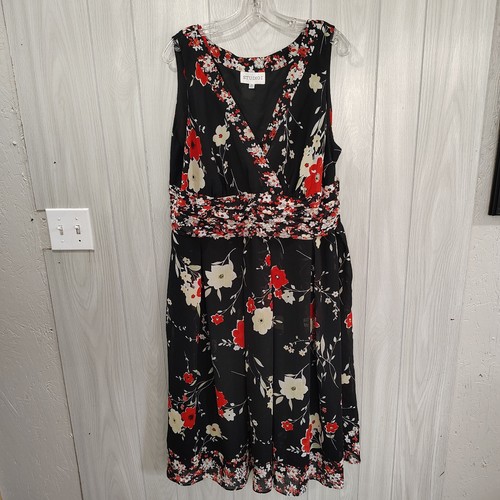 Studio One Faux Wrap dark Floral Dress Plus Size 18W Fairy Whimsical Goth career