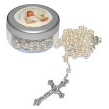 First Holy Communion Pearlised Rosary Beads in Plastic Pot
