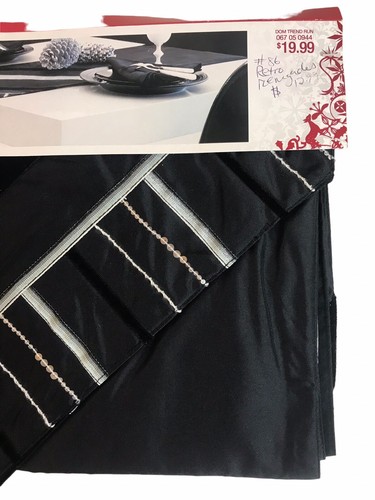Table Runner Cloth Beaded Black Velvet Silver 14x72” Stripped Ribbon Sequined - Picture 5 of 7