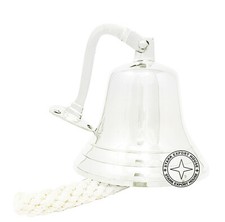 Nickel Brass Large Ship's Wall  Hanging Bell With Bracket  Lanyard 9 Inch