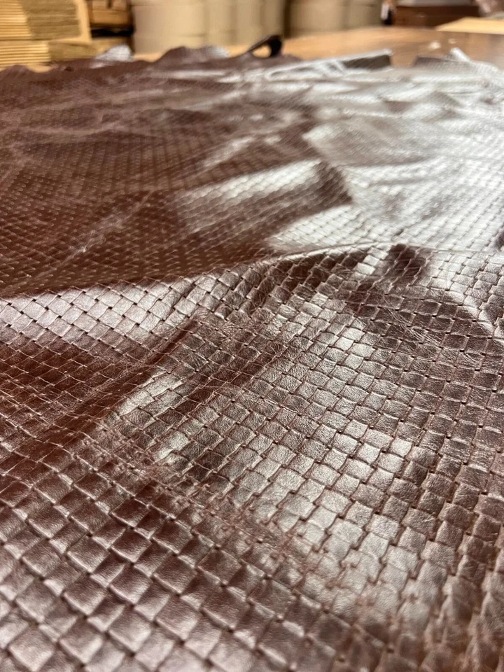 Basket Weave Embossed Leather Hide Upholstery Whole Full Cow Hide 50 Square Feet - Image 2 of 3