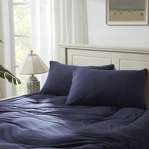 Household 100% Jersey Cotton Queen Queen Size Pillowcase (20" x 30") Navy Blue