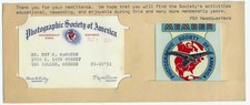 1965 PHOTOGRAPHIC SOCIETY of AMERICA un-used Decal Membership Card; The Dalles