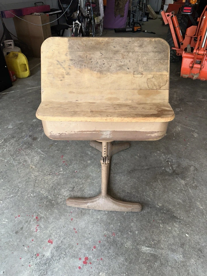 Escritorio escolar Mid-Century para niños jóvenes adultos con silla adjunta - metal y madera Foto 3 de 4