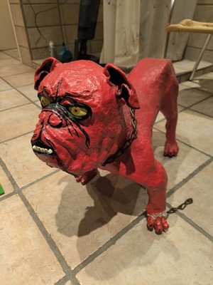 Hund Simplicissimus Bulldogge 60 cm   Gips Skulptur + Cave Canem Orden 1955  