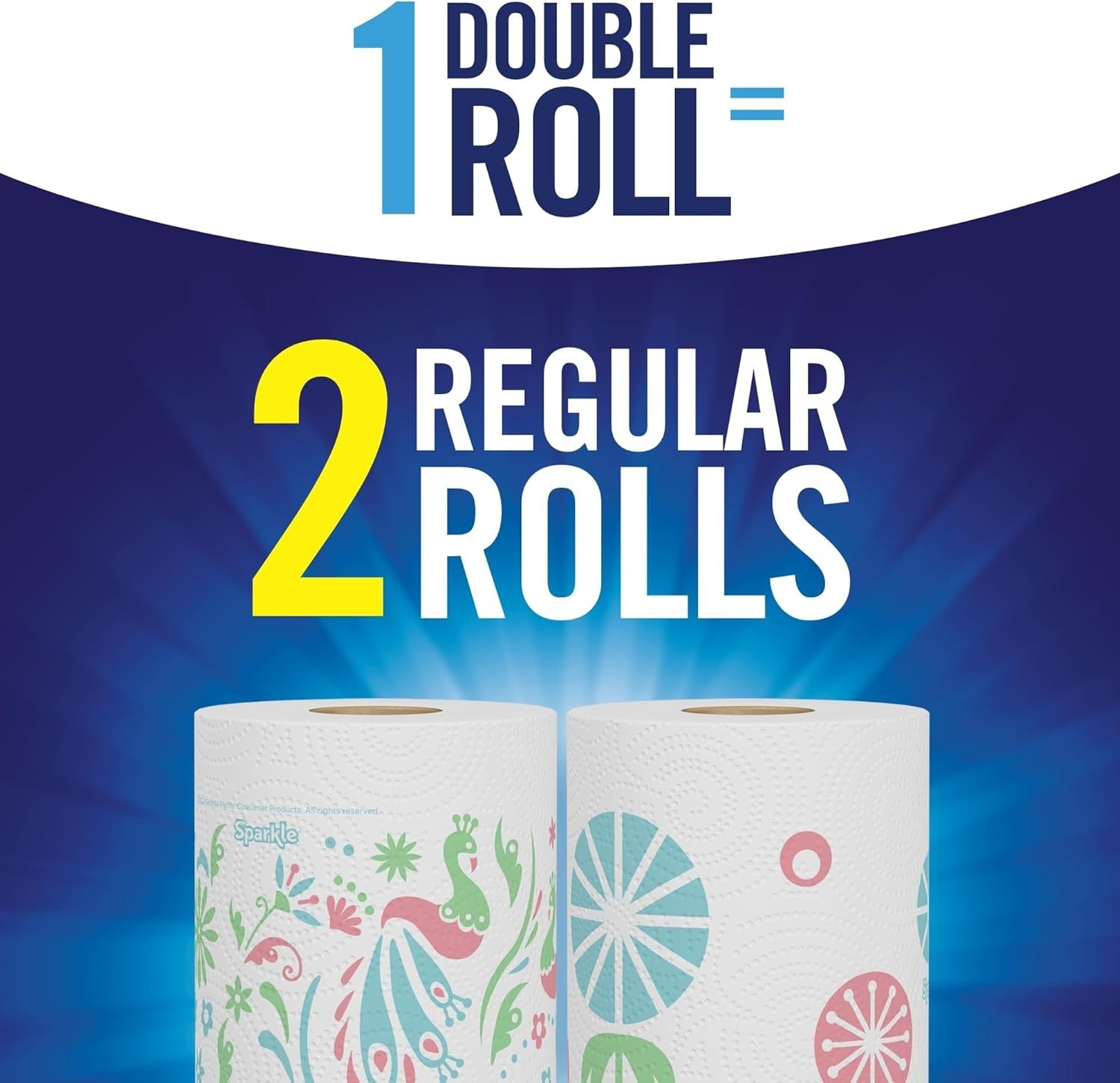 Sparkle Pick-A-Size Paper Towels Spirited Prints 6 Double Rolls = 12 Regular