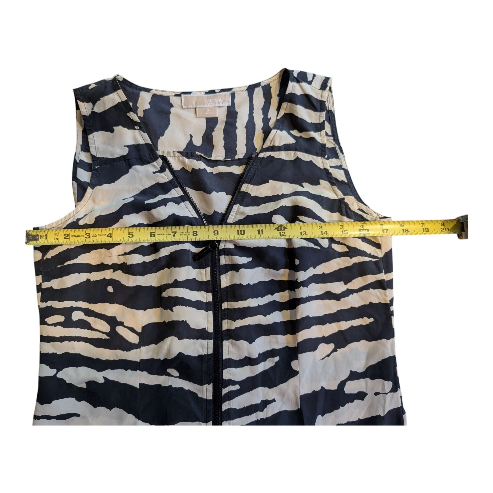 Abito smanicato Michael Kors stampa zebrata nero bianco seta donna 6