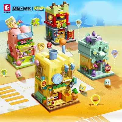 SpongeBob Schwammkopf Bausteine Doppelschicht Straßenszene Hamburger Haus Shop 