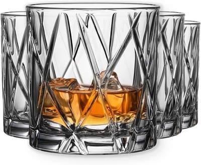 Orrefors City Double Old Fashioned Glass 11 Fl Oz Asymmetric Crystal Set of 4...