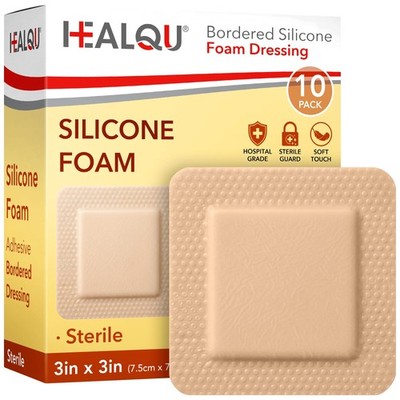 Silicone Foam Dressing with Border 3x3 inch, Box of 10 - for Optimal Wound Ca...