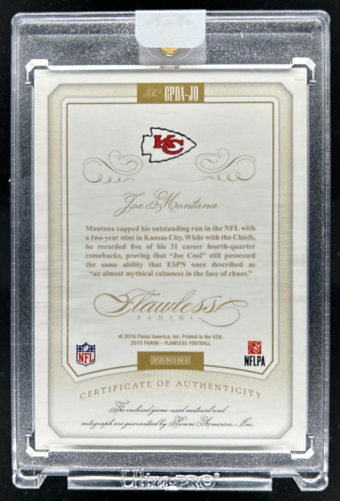 2015 Panini Flawless Joe Montana Greats Patches Dual Auto Ruby #/15 Chiefs view 2