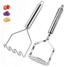 Potato Masher 2 Pcs, Stainless Steel Heavy Duty Mash Potatoes Masher Kitchen USA