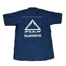 Shimano Fuji Shirt Mens Medium Navy Blue Red Kap Workwear Button Up Cycling