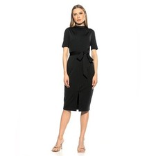 Alexia Admor Midi Dress - Short Sleeve Mock Neck Pencil Dress - Black