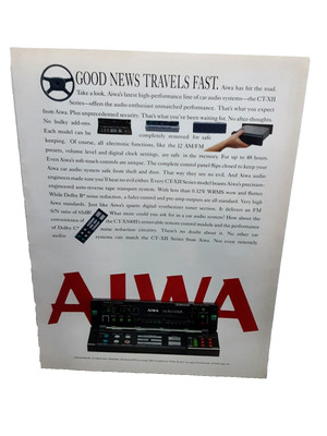 1986 Aiwa CT-XII Car Stereo Print Ad Removable Face Audio System Ad Vintage