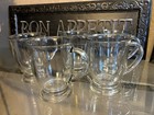4 PC ANCHOR Footed Iridescent Clear Glass Coffee Cup Mug Mugs SET 18 Oz — photo 1