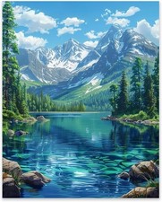 Malen nach Zahlen Erwachsene Landschaft Bergsee Acrylfarben Pinsel Bastelset